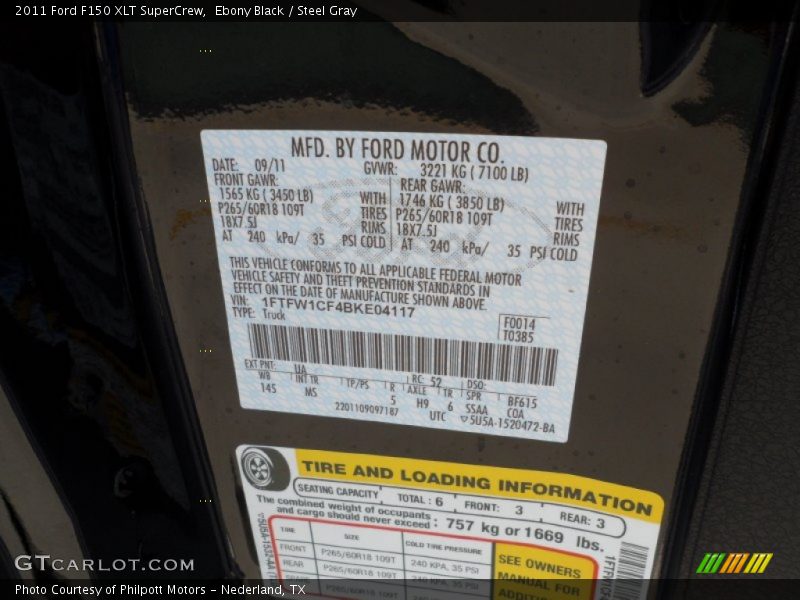 Ebony Black / Steel Gray 2011 Ford F150 XLT SuperCrew