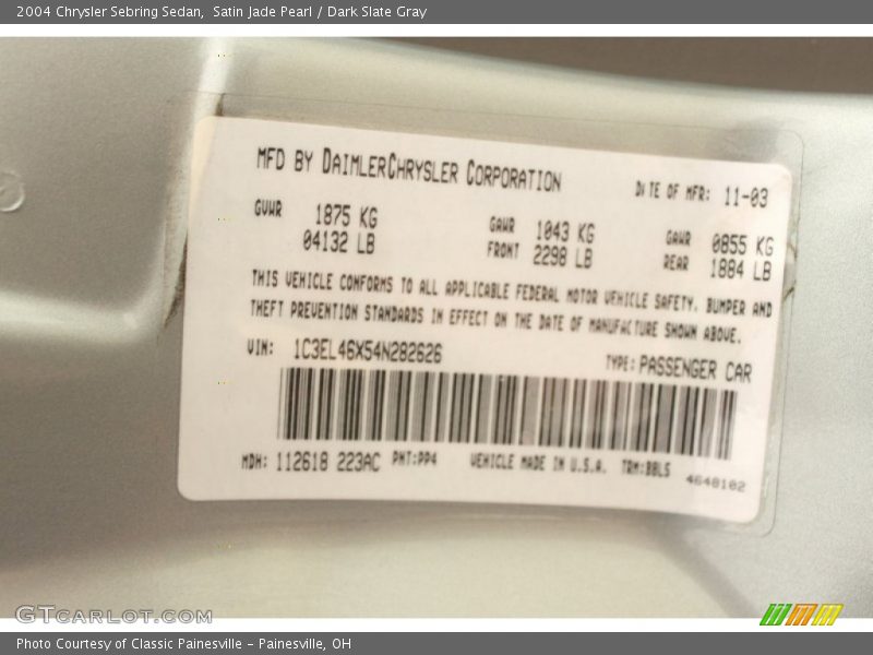 Satin Jade Pearl / Dark Slate Gray 2004 Chrysler Sebring Sedan