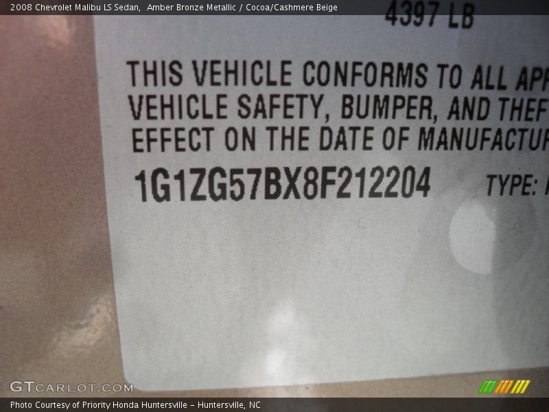 Amber Bronze Metallic / Cocoa/Cashmere Beige 2008 Chevrolet Malibu LS Sedan