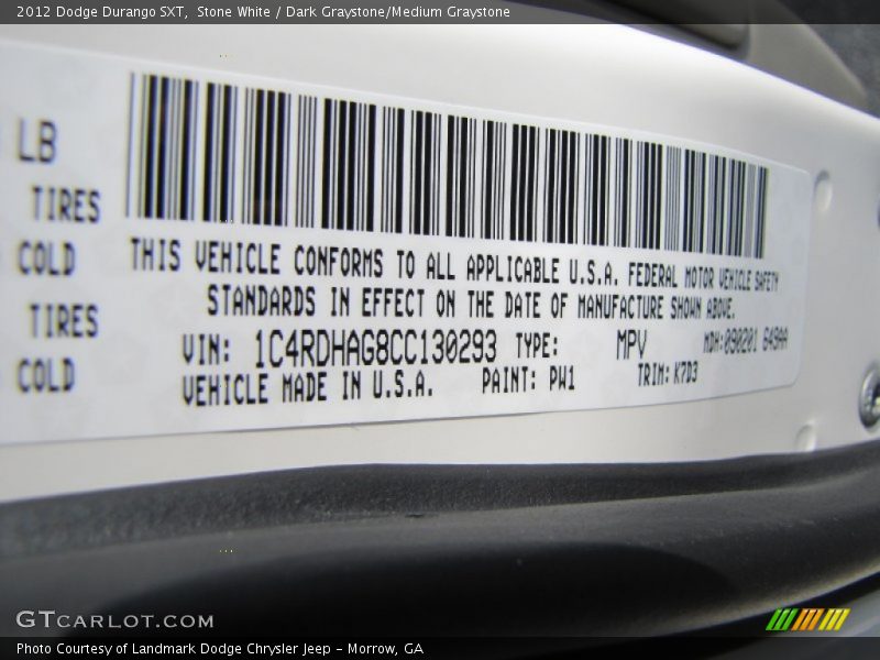 Stone White / Dark Graystone/Medium Graystone 2012 Dodge Durango SXT