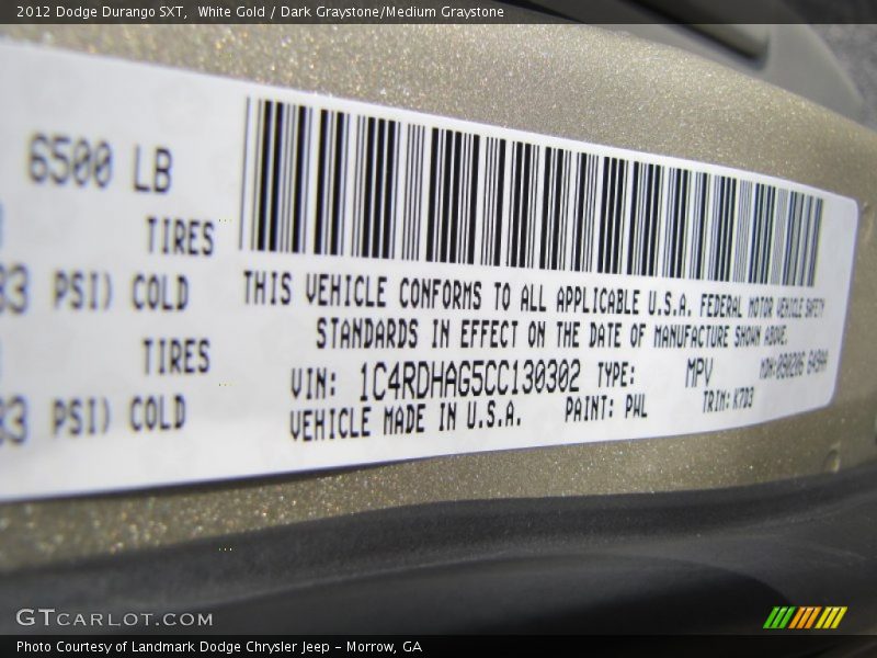 White Gold / Dark Graystone/Medium Graystone 2012 Dodge Durango SXT