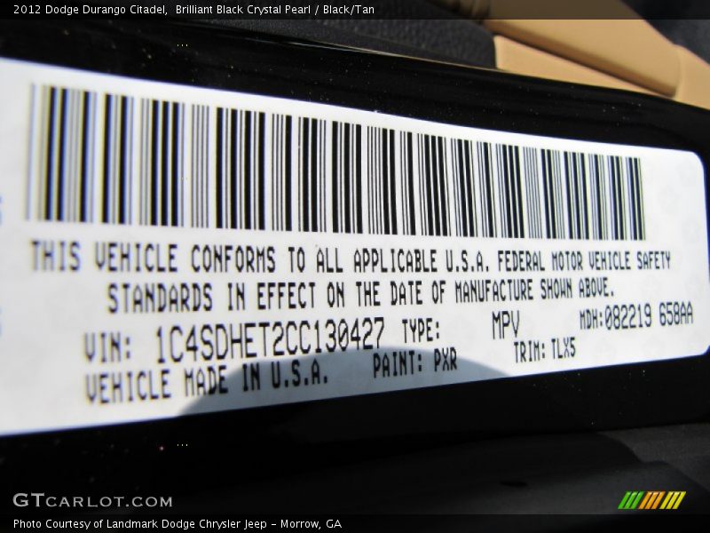 Brilliant Black Crystal Pearl / Black/Tan 2012 Dodge Durango Citadel
