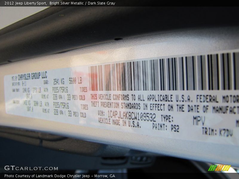 Bright Silver Metallic / Dark Slate Gray 2012 Jeep Liberty Sport
