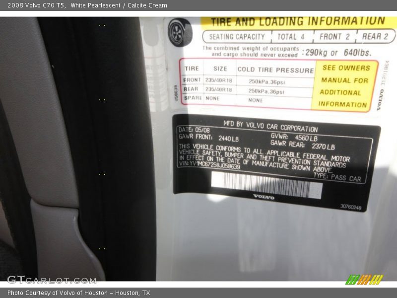 Info Tag of 2008 C70 T5