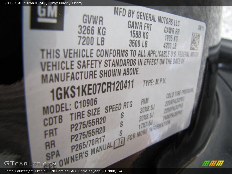 Onyx Black / Ebony 2012 GMC Yukon XL SLT