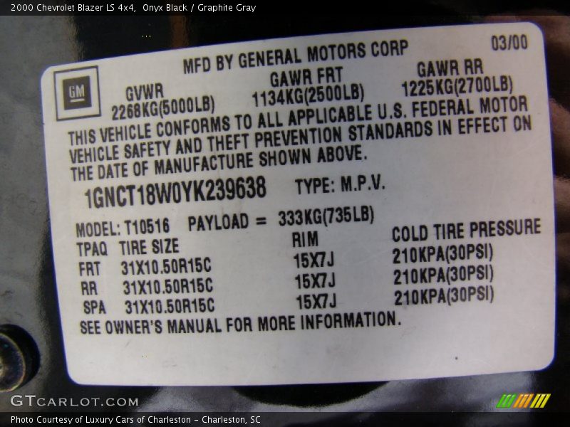 Onyx Black / Graphite Gray 2000 Chevrolet Blazer LS 4x4