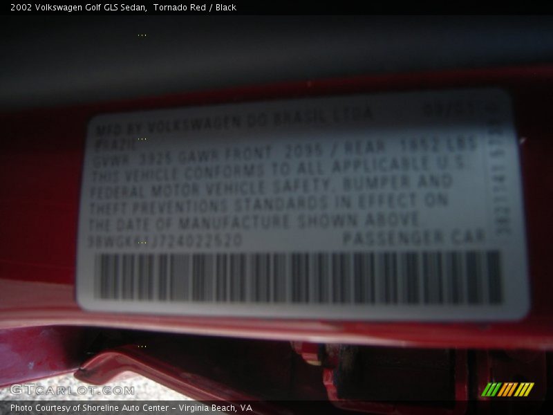 Tornado Red / Black 2002 Volkswagen Golf GLS Sedan