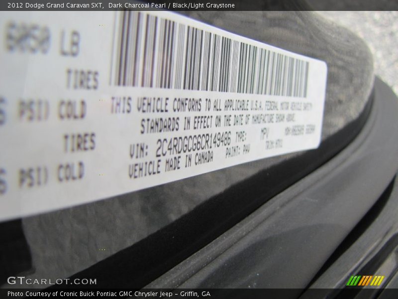 Dark Charcoal Pearl / Black/Light Graystone 2012 Dodge Grand Caravan SXT