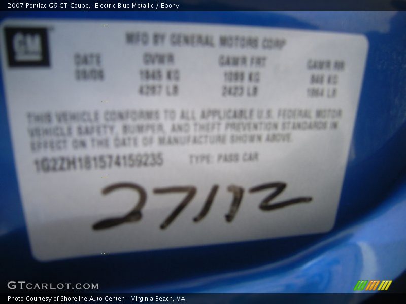 Electric Blue Metallic / Ebony 2007 Pontiac G6 GT Coupe
