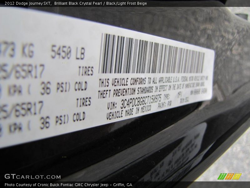 Brilliant Black Crystal Pearl / Black/Light Frost Beige 2012 Dodge Journey SXT