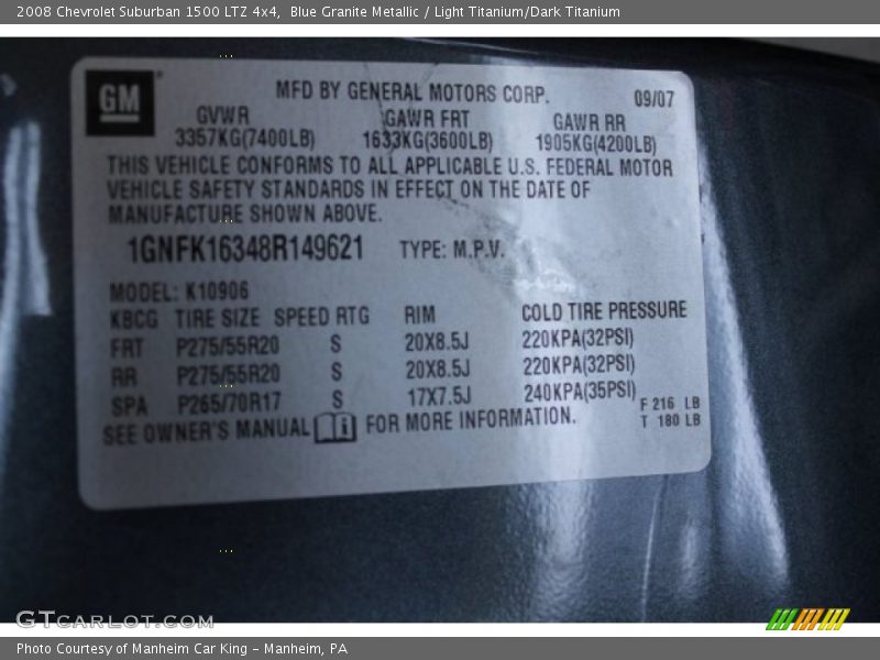 Blue Granite Metallic / Light Titanium/Dark Titanium 2008 Chevrolet Suburban 1500 LTZ 4x4