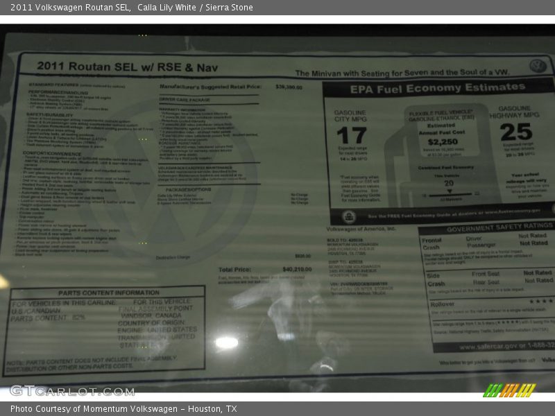  2011 Routan SEL Window Sticker