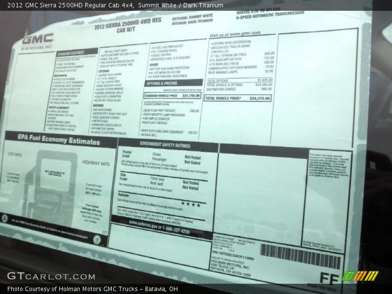  2012 Sierra 2500HD Regular Cab 4x4 Window Sticker