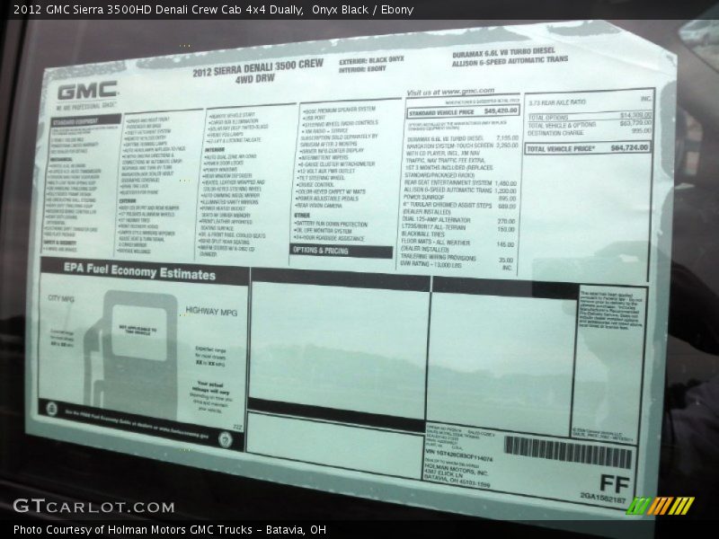  2012 Sierra 3500HD Denali Crew Cab 4x4 Dually Window Sticker