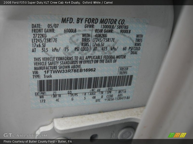 Oxford White / Camel 2008 Ford F350 Super Duty XLT Crew Cab 4x4 Dually