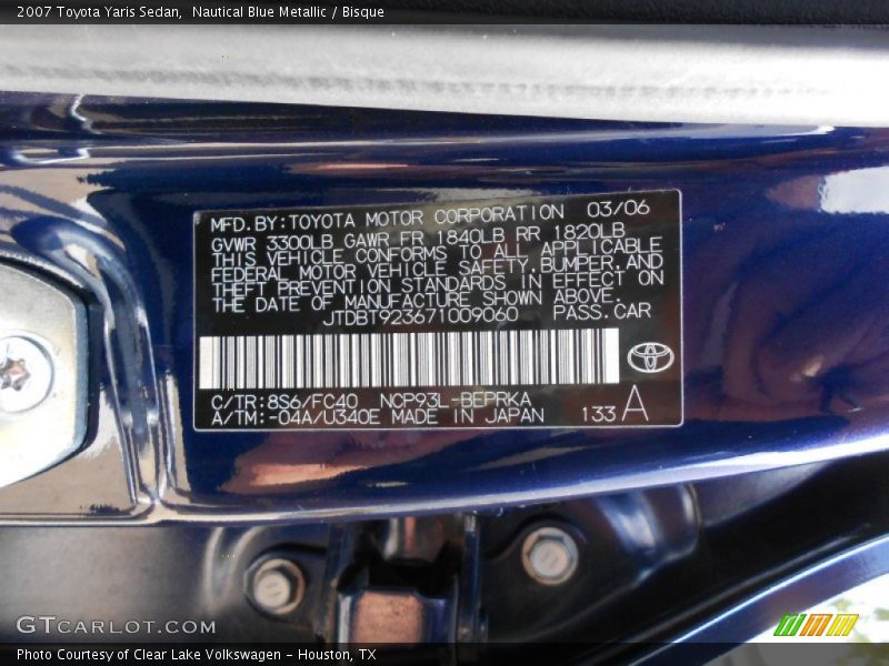 Nautical Blue Metallic / Bisque 2007 Toyota Yaris Sedan