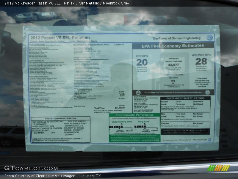  2012 Passat V6 SEL Window Sticker