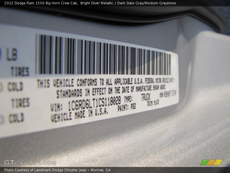 Bright Silver Metallic / Dark Slate Gray/Medium Graystone 2012 Dodge Ram 1500 Big Horn Crew Cab