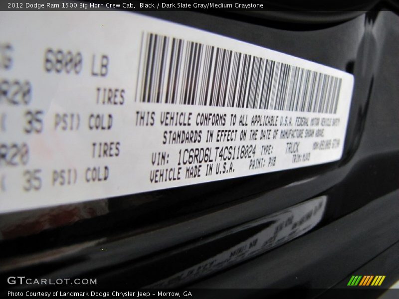 Black / Dark Slate Gray/Medium Graystone 2012 Dodge Ram 1500 Big Horn Crew Cab