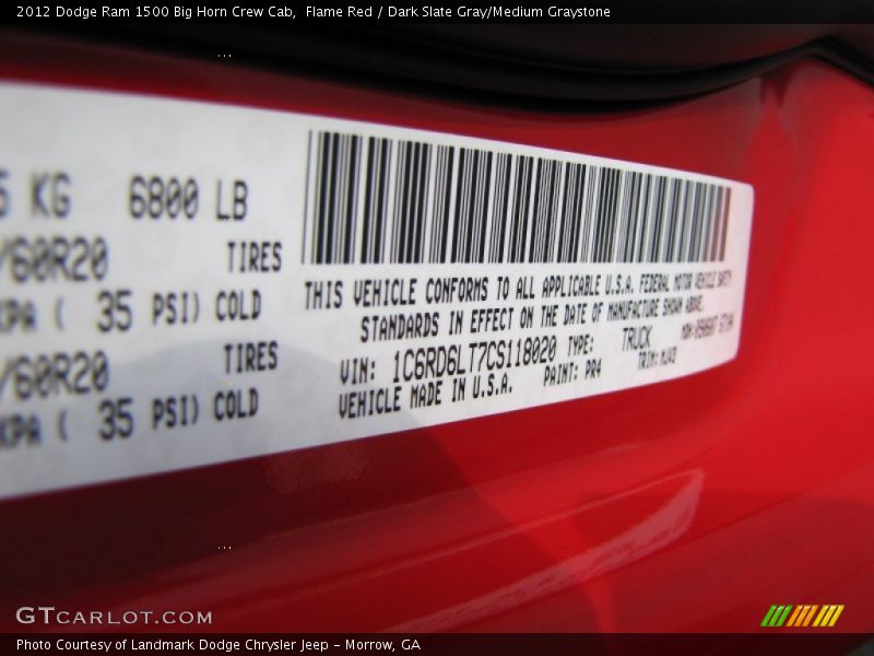 Flame Red / Dark Slate Gray/Medium Graystone 2012 Dodge Ram 1500 Big Horn Crew Cab