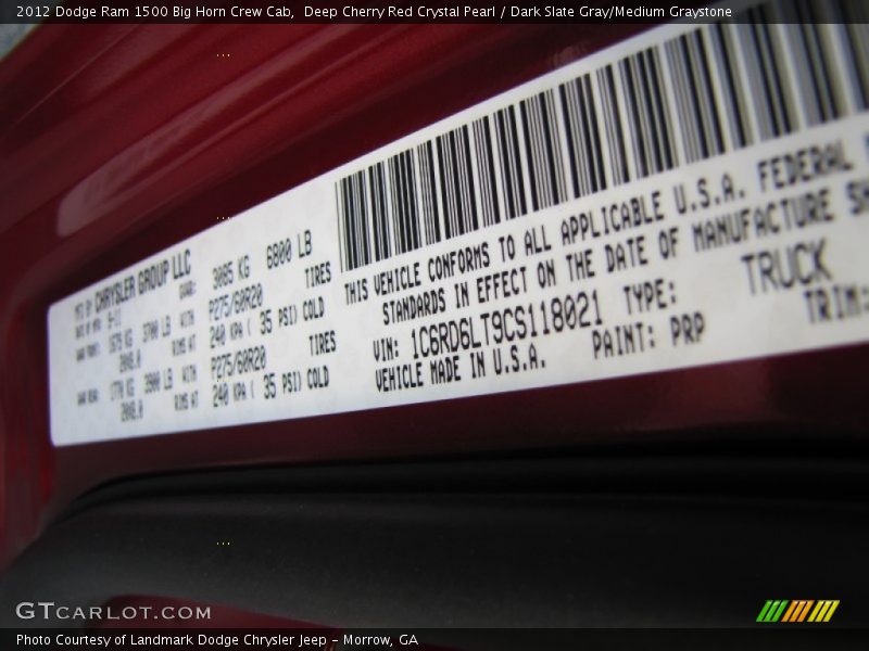 Deep Cherry Red Crystal Pearl / Dark Slate Gray/Medium Graystone 2012 Dodge Ram 1500 Big Horn Crew Cab