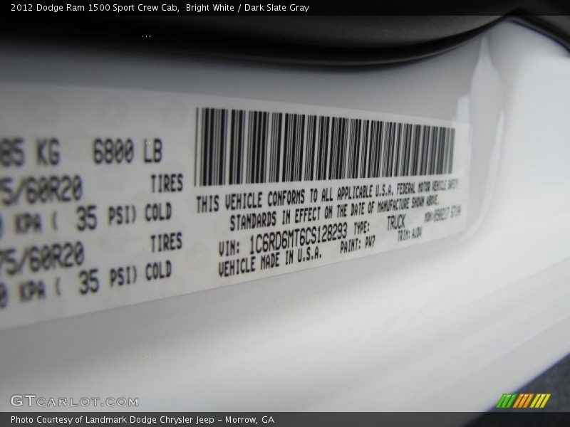 Bright White / Dark Slate Gray 2012 Dodge Ram 1500 Sport Crew Cab