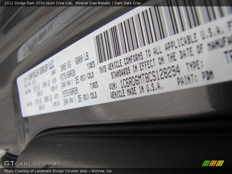 2012 Ram 1500 Sport Crew Cab Mineral Gray Metallic Color Code PDM