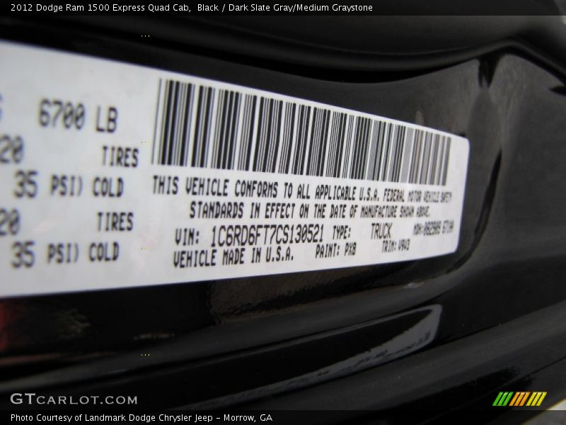 Black / Dark Slate Gray/Medium Graystone 2012 Dodge Ram 1500 Express Quad Cab