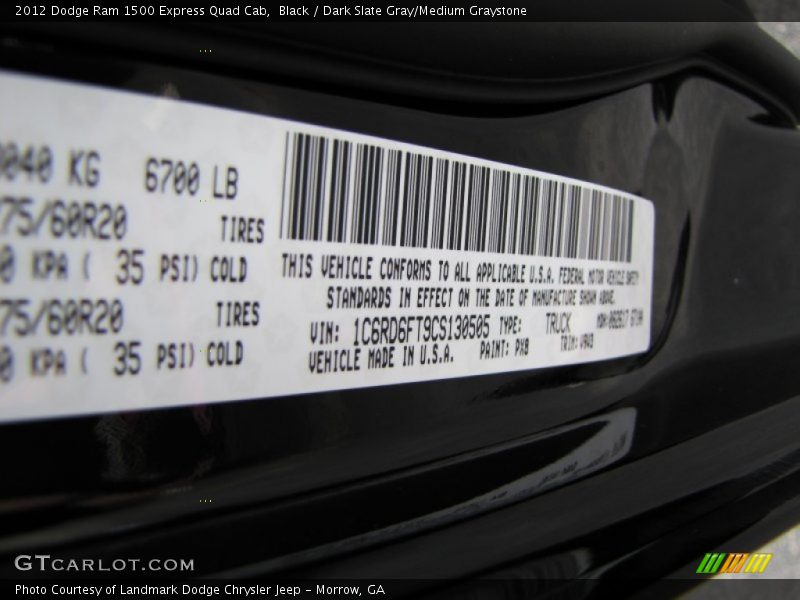 Black / Dark Slate Gray/Medium Graystone 2012 Dodge Ram 1500 Express Quad Cab