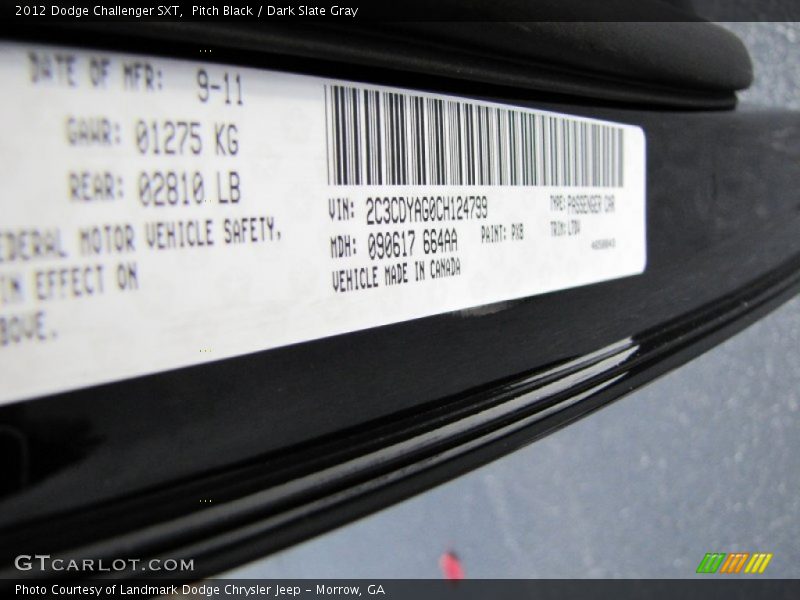 Pitch Black / Dark Slate Gray 2012 Dodge Challenger SXT