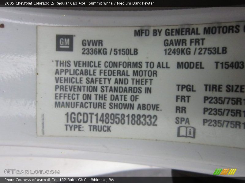 Summit White / Medium Dark Pewter 2005 Chevrolet Colorado LS Regular Cab 4x4