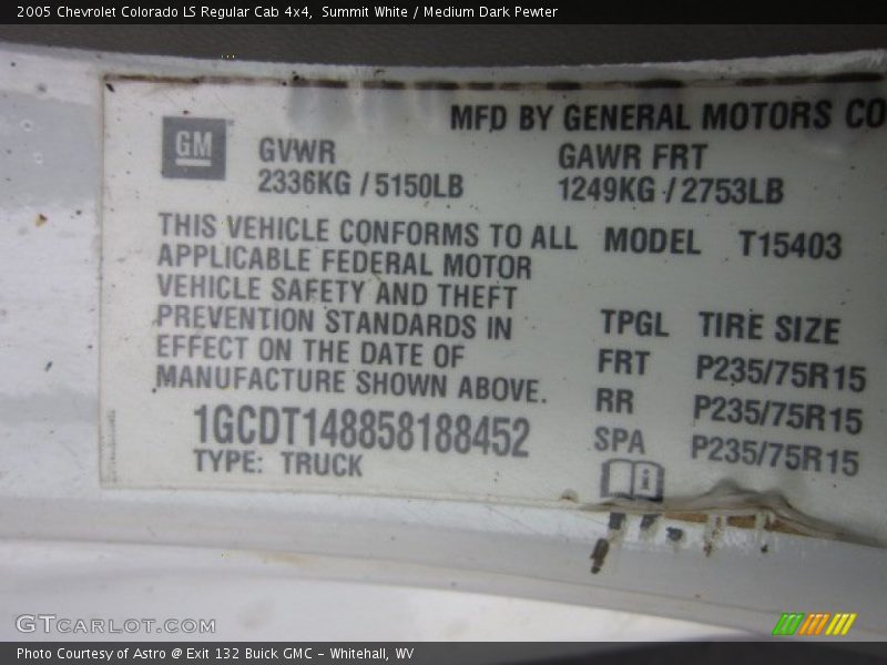 Summit White / Medium Dark Pewter 2005 Chevrolet Colorado LS Regular Cab 4x4