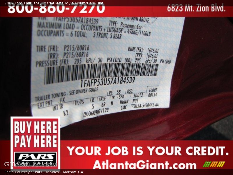Merlot Metallic / Medium/Dark Flint 2007 Ford Taurus SE