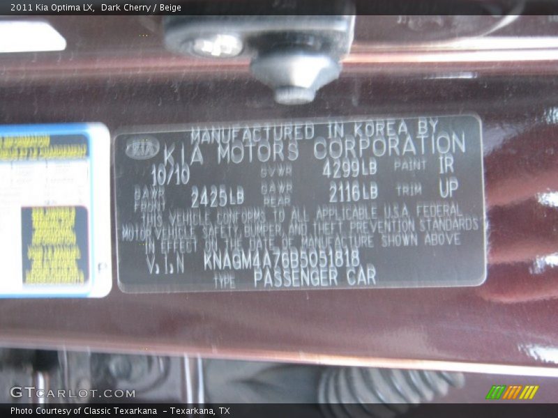 Dark Cherry / Beige 2011 Kia Optima LX