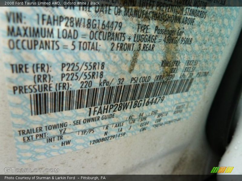 Oxford White / Black 2008 Ford Taurus Limited AWD