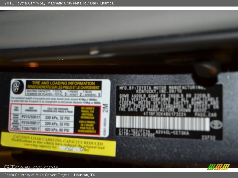 Magnetic Gray Metallic / Dark Charcoal 2011 Toyota Camry SE