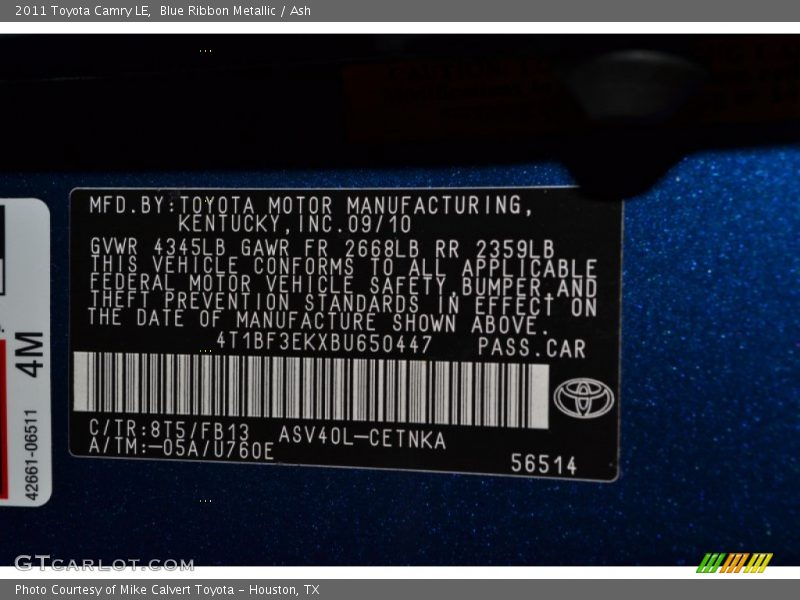 Blue Ribbon Metallic / Ash 2011 Toyota Camry LE