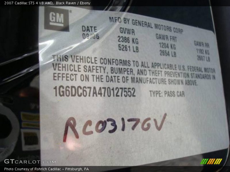 Black Raven / Ebony 2007 Cadillac STS 4 V8 AWD
