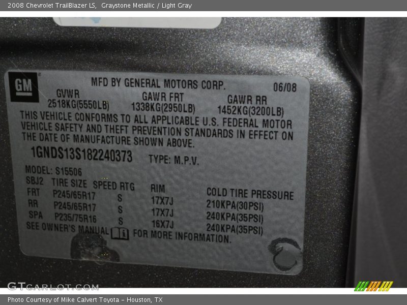 Graystone Metallic / Light Gray 2008 Chevrolet TrailBlazer LS