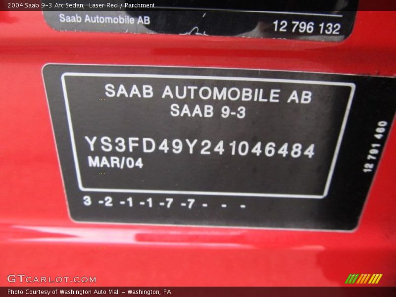 Laser Red / Parchment 2004 Saab 9-3 Arc Sedan
