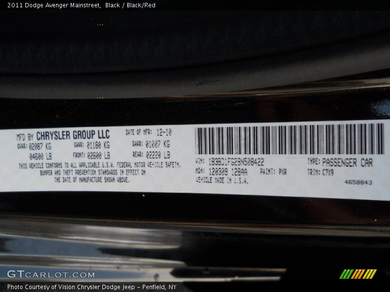 Black / Black/Red 2011 Dodge Avenger Mainstreet