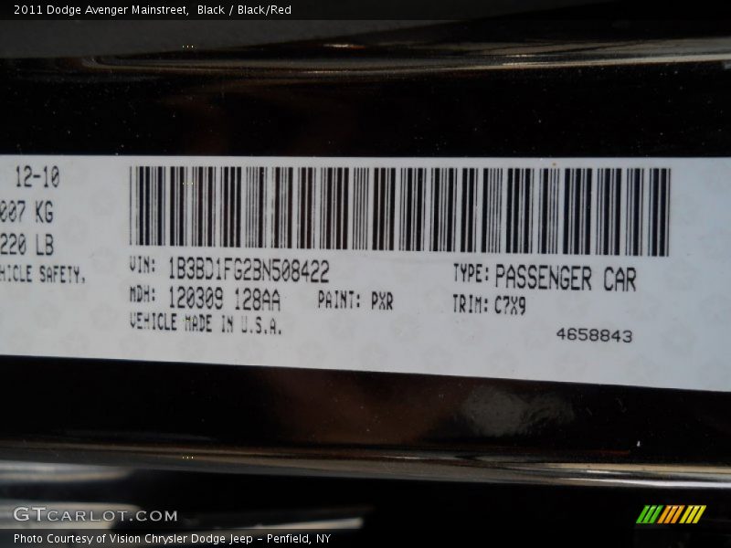 Black / Black/Red 2011 Dodge Avenger Mainstreet