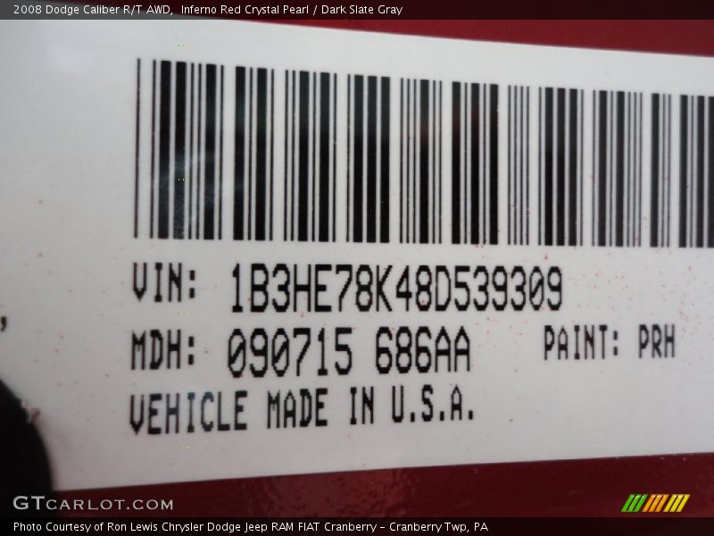 Inferno Red Crystal Pearl / Dark Slate Gray 2008 Dodge Caliber R/T AWD