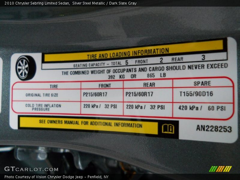 Silver Steel Metallic / Dark Slate Gray 2010 Chrysler Sebring Limited Sedan