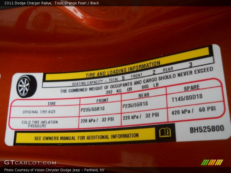 Toxic Orange Pearl / Black 2011 Dodge Charger Rallye