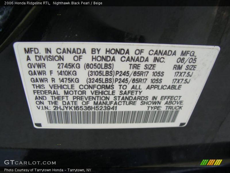 Nighthawk Black Pearl / Beige 2006 Honda Ridgeline RTL