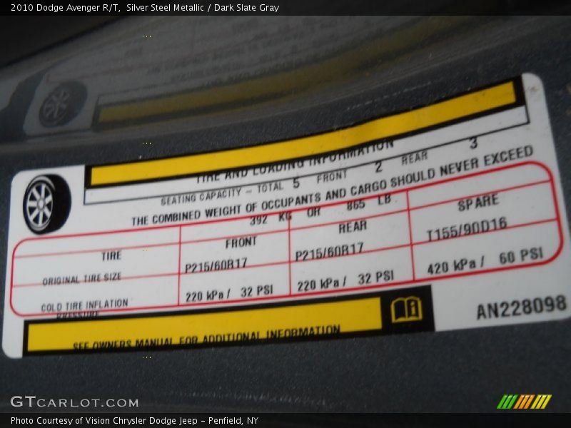 Silver Steel Metallic / Dark Slate Gray 2010 Dodge Avenger R/T
