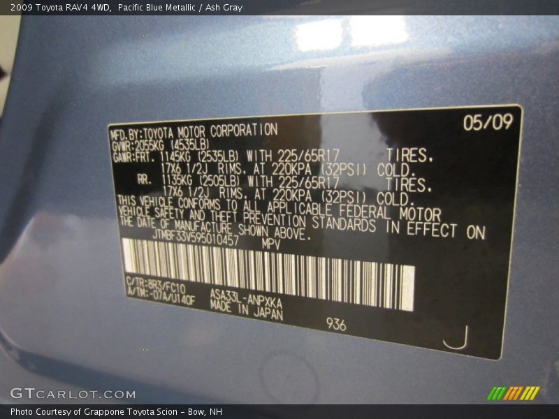 Pacific Blue Metallic / Ash Gray 2009 Toyota RAV4 4WD