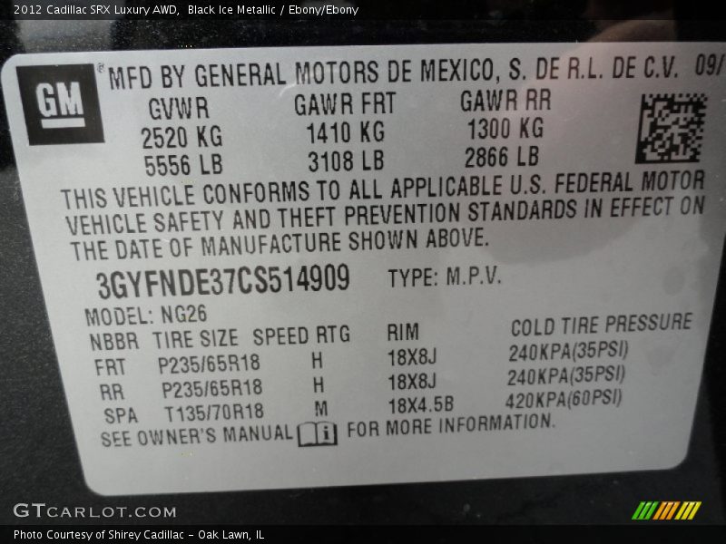 Black Ice Metallic / Ebony/Ebony 2012 Cadillac SRX Luxury AWD