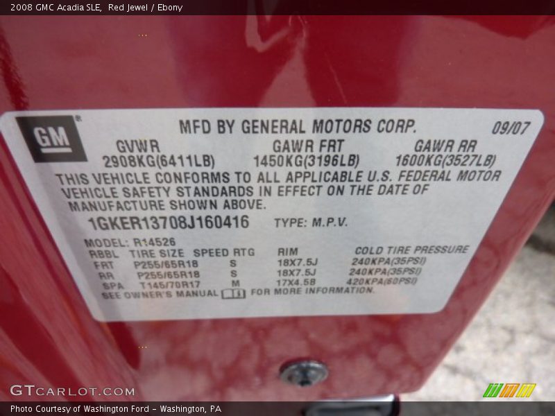 Red Jewel / Ebony 2008 GMC Acadia SLE